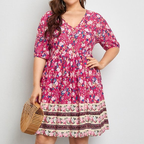 SHEIN Dresses & Skirts - Shein Boho Faux Button Front Dress Pink 0x